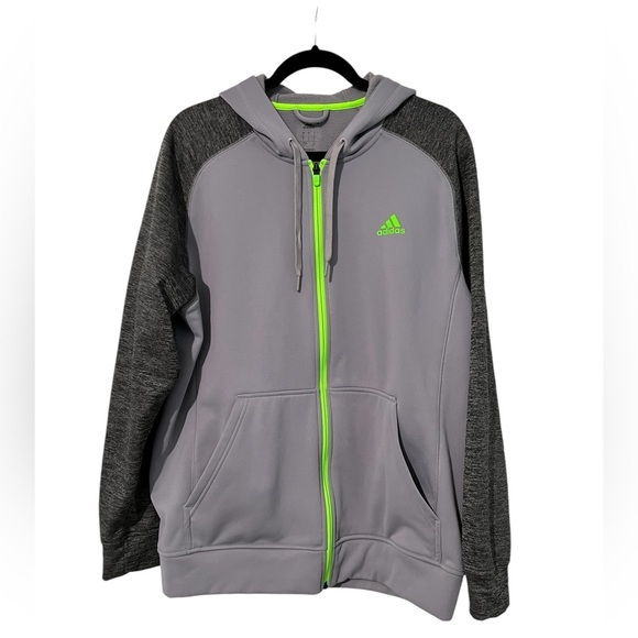 Adidas climawarm zip‎ up hoodie sweater gray neon green size Large - Picture 1 of 8